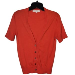 Loft by Ann Taylor Women's Short Sleeve Orange Cardigan
